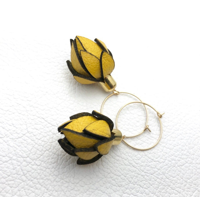 Wild Flower Buds -Yellow in your choice of Gold Filled Hoops or Ear Wires