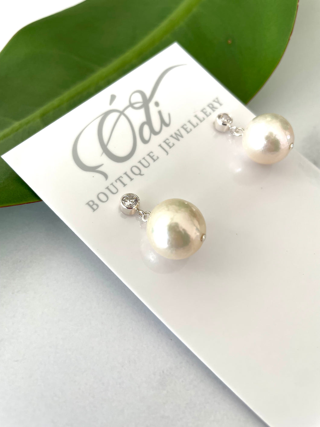 CZ-Sterling Silver Large Pearl Stud Earrings