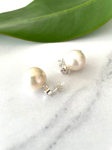 CZ-Sterling Silver Large Pearl Stud Earrings