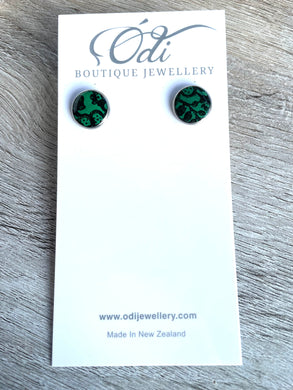 Luxe Leather Resin Studs Emerald and black