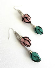 Double Wild Flower Statement Earrings-Blush and Mint