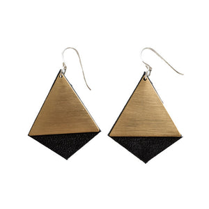 Diamond Amour earrings in black leather with brass finish 