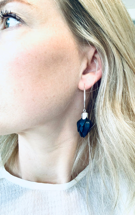 Wild Flower Bud Earrings - Navy Blue on chain